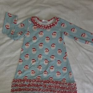 Sugar Bee Santa Print Girls Christmas Dress